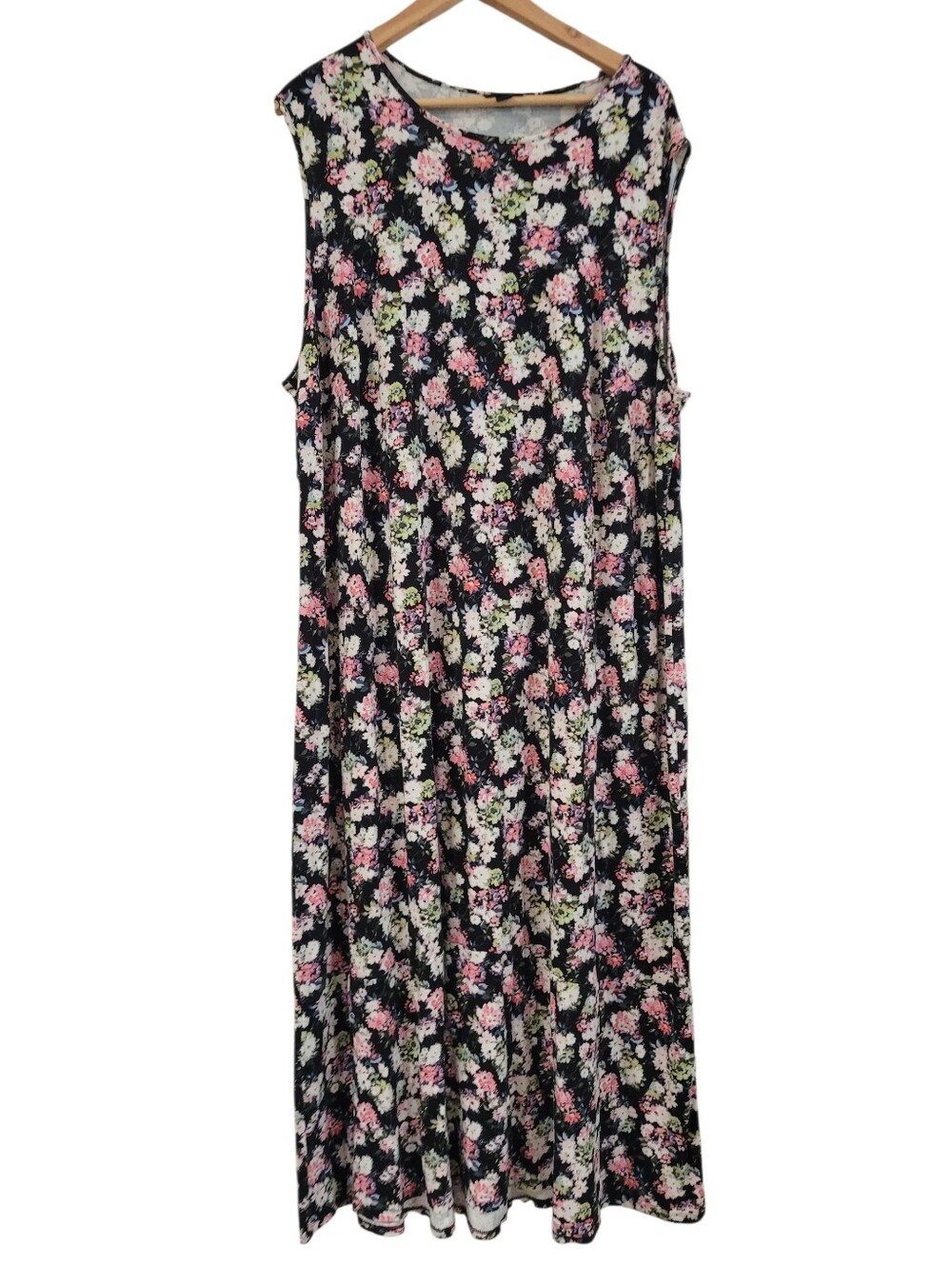 J. Jill Women's 3X Floral Print Maxi Dress Sleeveless Stretch Black Pink
